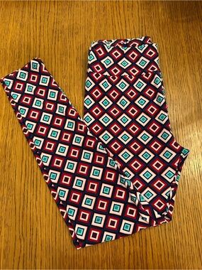LuLaRoe Geo Diamond Leggings - Navy, Red & Teal